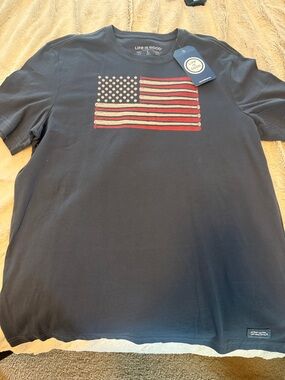 Life Is Good Navy Short-Sleeve Tee with Distressed American Flag